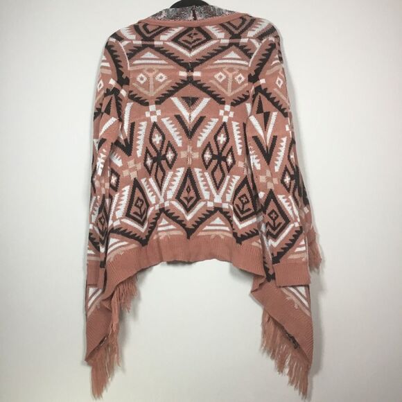 Aztec Western Southwestern asymmetrical cardigan duster with tassel fringe Sz S - Picture 4 of 7